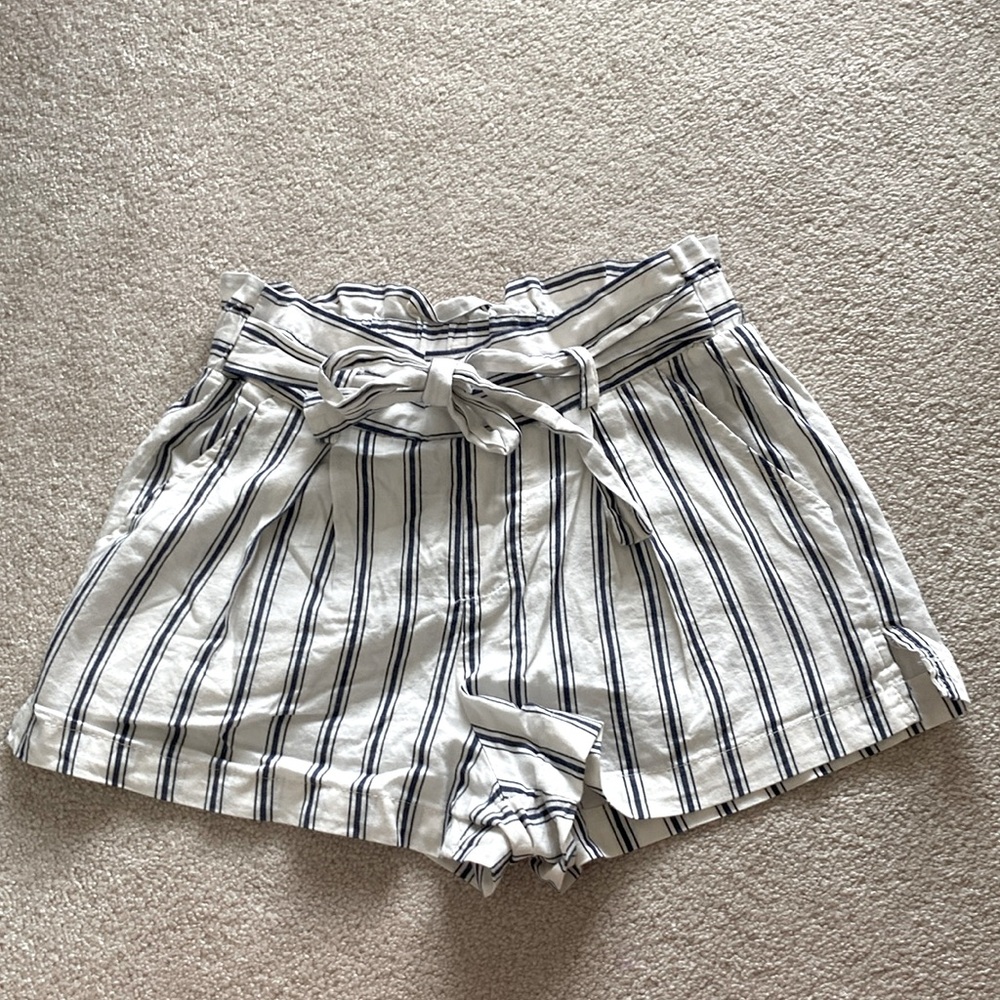 blue and white striped shorts